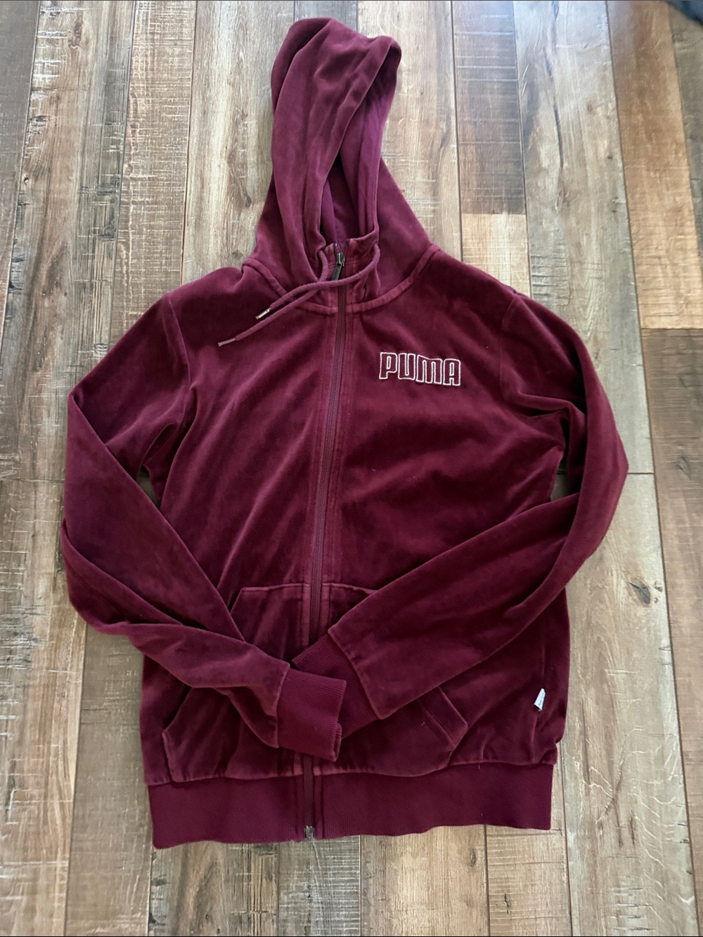 Puma Maroon Velour Full-Zip Hoodie